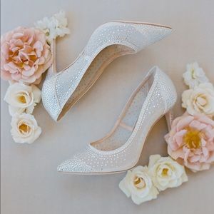 Badgley Mischka Weslee Embellished Satin & Mesh Pointed Toe Pumps